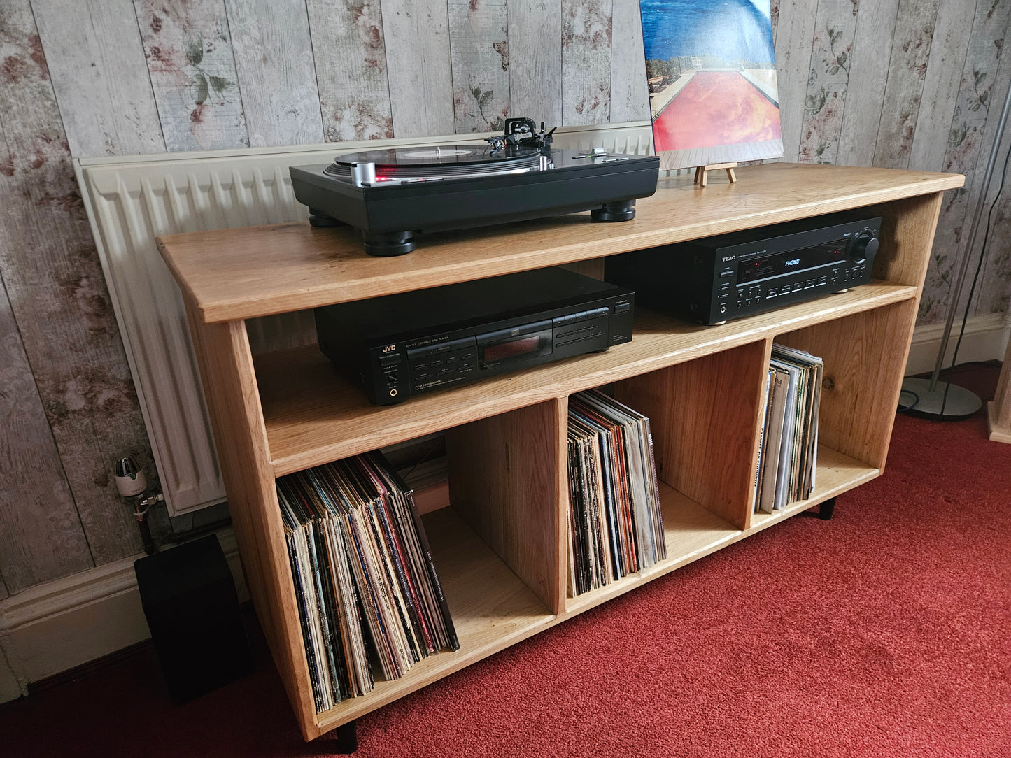 Large European Oak Vinyl and Turntable Storage Unit