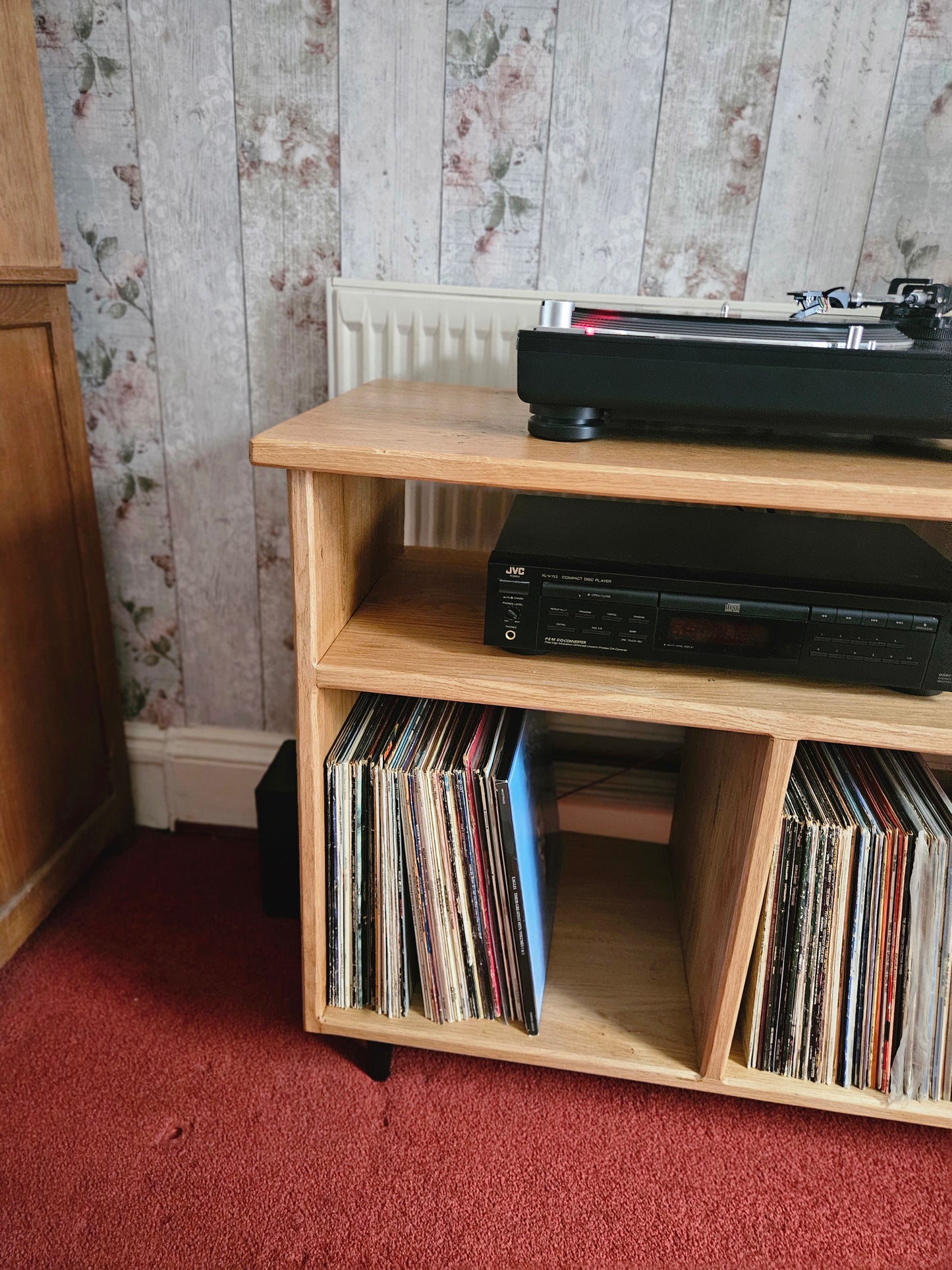 Large European Oak Vinyl and Turntable Storage Unit