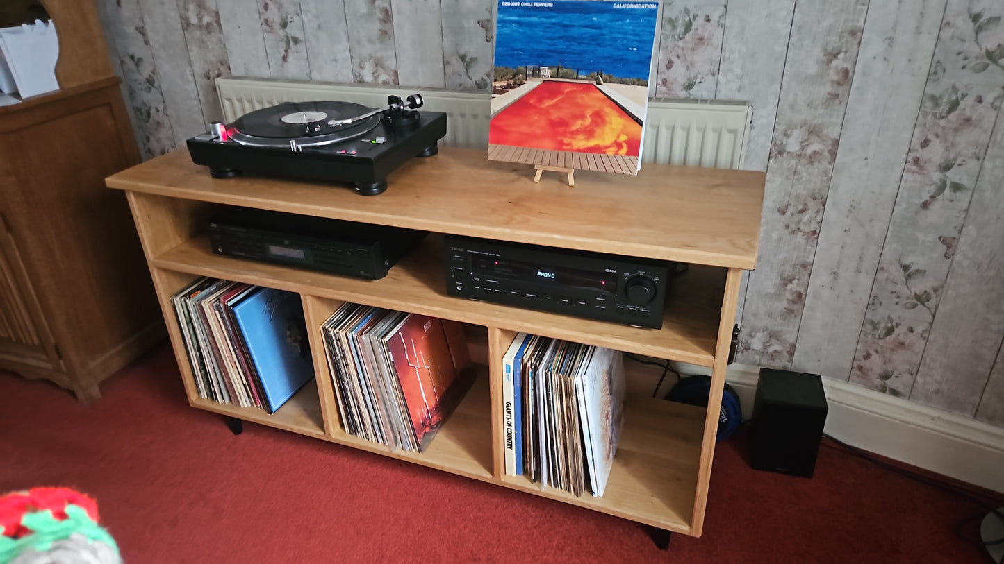 Large European Oak Vinyl and Turntable Storage Unit